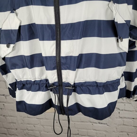 Zara Navy White Boxy Hideable Hood Lightweight Windbreaker Jacket Size Large L - Picture 10 of 16